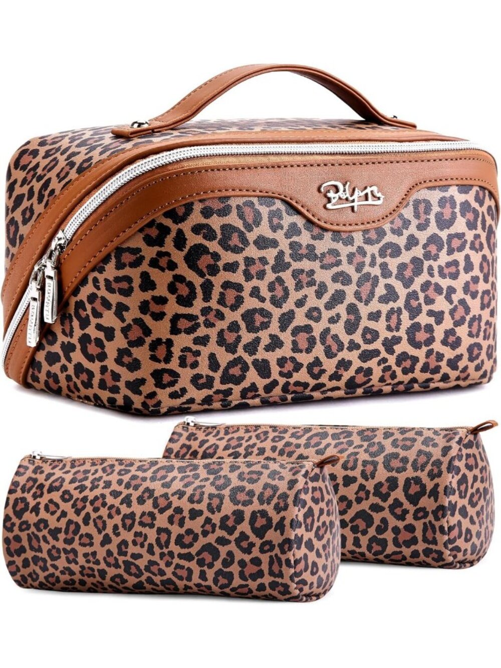 Travel Makeup Bag Set for Women - 3 Pcs Portable Leopard Print Cosmetic Bags